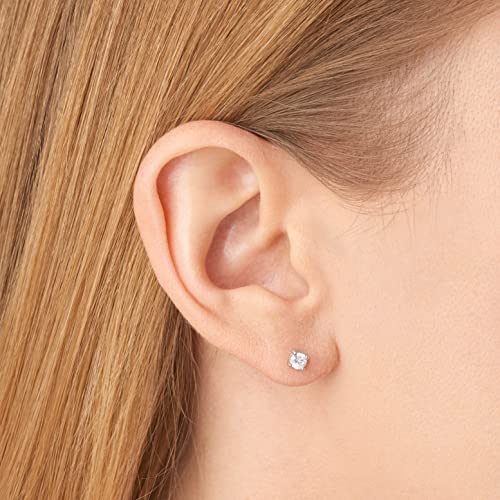 Amazon Essentials Plated Sterling Silver Cubic Zirconia Stud Earrings (Round & Princess) - color: White/Platinum, size: 4 mm, style: Round Cut