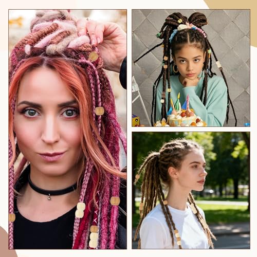 60 Pcs Hair Braids Beads, 12 mm Hair Beads for Women, Multi-Style Wooden Hairs Bead Jewelry for Adult, Men, Dreadlocks Accessories
