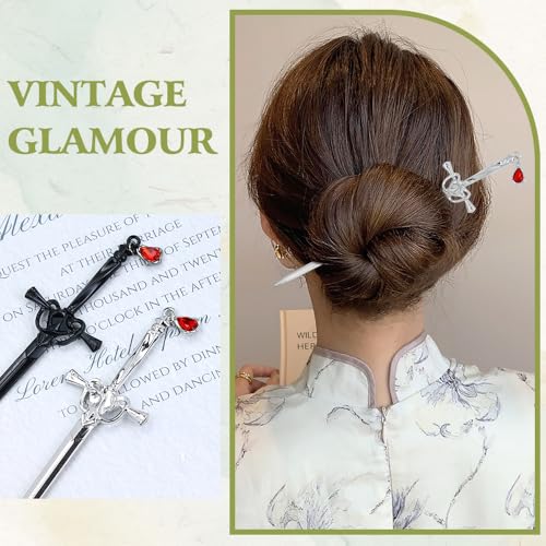 inSowni 8 Pieces Retro Gothic Medieval Metal Sword Hair Sticks with Crystal Pendant Chopsticks Long Hair Pins Bun Updo Holders Hair Accessories for Women Girls