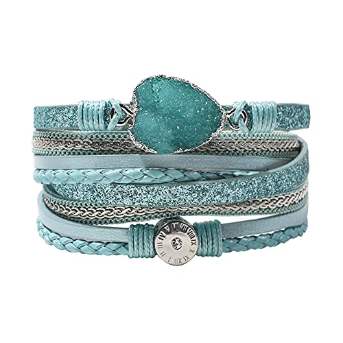 Artilady Leather Wrap Bracelets for Women - Pearl Bracelets Handmade Clasp Bangle Bracelet with Beads Jewelry Gift for Women and Mother - style: Blue