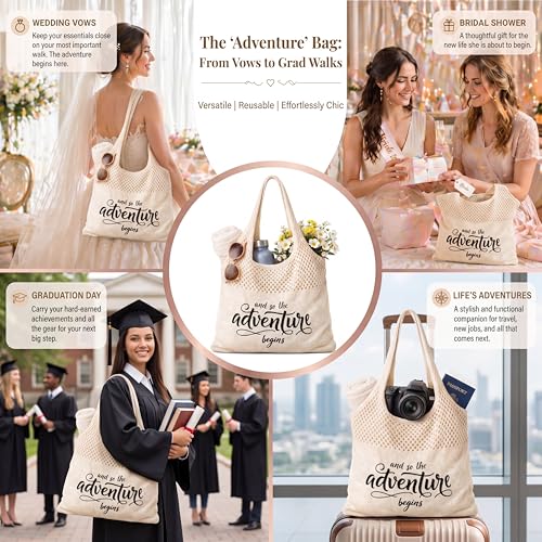 Shinylin Personalized Crochet Tote Bag for Beach Women Beige Mesh Knit Shoulder Bag Boho Aesthetic Tote for Women - style: Adventure