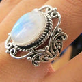 JerMrasra 925 Sterling Silver Vintage Natural Moonstone Rings Antique Boho Ladies Jewelry Elegant Gemstone Wedding Rings Geometric Cut-Out Filigree Women’s Ring Cocktail Party Rings 7 - size: 7