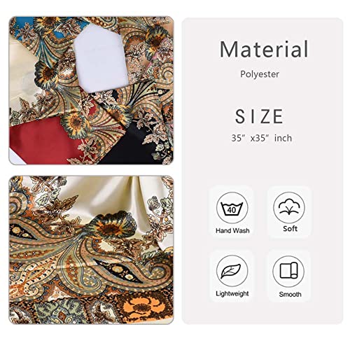 4Pcs Silk Head Scarves for Women Satin Hair Scarf 35”Large Square Bandana Silk Like Neck Scarf Shawl - color: Black/Red/Pink/Beige