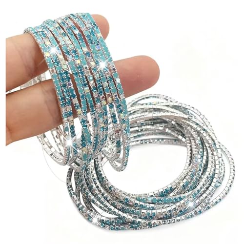10 Pieces Women's Tennis Bracelet Set 2mm Extra-fine Delicate Rhinestones Adjustable Stackable Stretch Bracelet Wedding Party Jewelry Gifts - color: S-Jelly Blue+Lake Blue