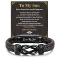 MEALGUET Men's Bracelets Gifts for Men - Brown Braided Leather Infinity Knot Bracelets Engraved Love Massage for Son Man Husband Boyfriend, Mens Bracelet Jewelry Gift for Birthday Valentine's - style: to my son