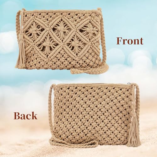 Peicees Crossbody Bag Purse For Women Bohemian Shoulder Bag Woven Crochet Purse For Summer Beach Travel Clutch Handbag - color: Black