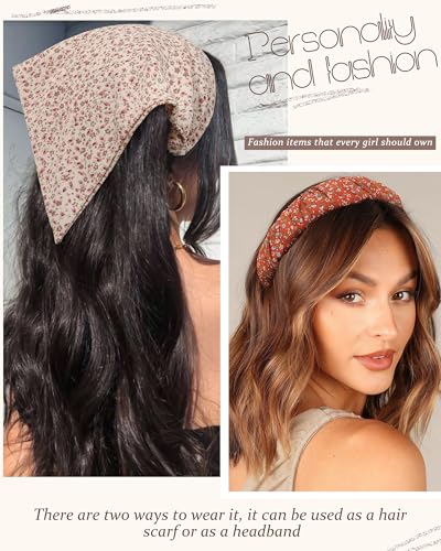 HAIMEIKANG Floral Bandana Headbands for Women Boho Hair Bandanas Scarf Triangle Kerchief Hair Bands Vintage Head Scarf(White + Orange + Black) - color: White + Orange + Black