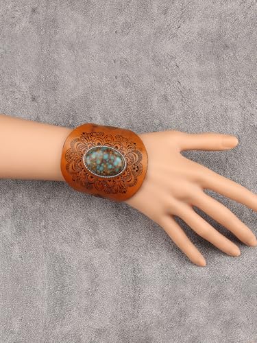 GelConnie Punk Leather Cuff Bracelet Adjustable Straps Wrap Bracelets Arm Armor Cuff Gothic Leather Wristbands for Men, Women - color: MLPB107-Brown