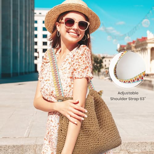 fauson Beach Bags for Women - Straw Bag Tote Bags Casual Boho Large Summer Crossbody Shoulder Handbags Purse - color: Multi