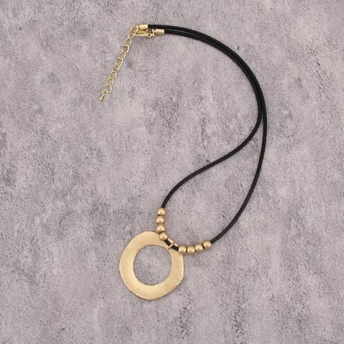 Boho Necklace for Women Adjustable Silicone Rope with Gold Beaded Pendant Chunky Handmade Vintage Jewelry - style: Bead Ring