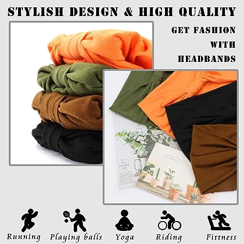 FULZTEY Wide Headbands for Women Neutral Knotted Head Wraps Thick Brown Turbans African Style Hair Bands Elastic Orange Sport Workout Yoga Sweatbands Solid Color Hair Accessories for Female 4pcs - color: Style 11