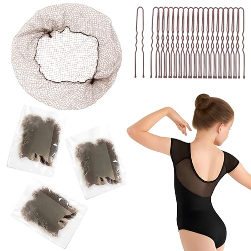 80Pcs Brown Hair Nets for Buns-Invisible Hairnets for Dance Buns with Bobby Pins 30Pcs 12Inch Brown Nets and 50Pcs Pins Ballet Bun Kit -Perfect for Dance & Secure Bun Covers for Women & Girls - color: Brown, size: 12 Inch