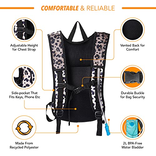Vibe Festival Gear Rave Hydration Pack Backpack with 2L Water Bladder for Women Men – Festival Hydropack, Hydro Pack, Leak Proof, Lightweight – Teens, Party, Hiking, Running, Outdoor Sports - color: Leopard