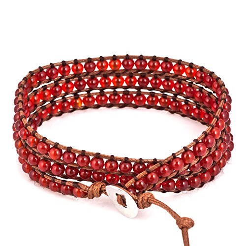 Layered Leather Handmade Bracelet Boho Bohemian Style Multilayer Crystal Glass Natural Stone Beaded Wrap Bracelets Collection for Women - style: BR584