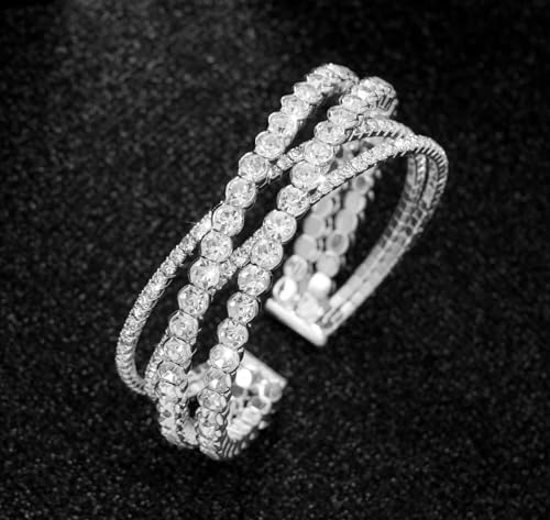 Rhinestone Bracelet for Women MultiLayer Crystal Cuff Bracelet Strand Layered Bracelet - color: Silver 6