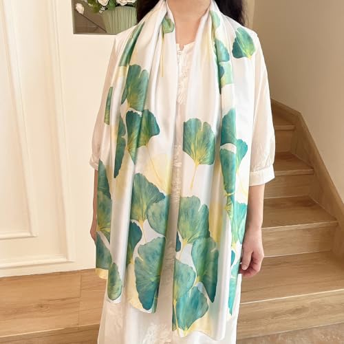 Long Silk Like Scarf Lightweight Satin Scarves Large Sunscreen Shawl Wrap for Women - color: 014.lotus Leaf Green