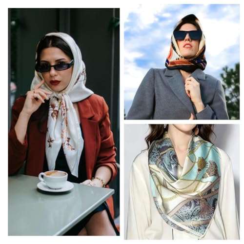 Hexchasty 35”Head Scarf Satin Silk Like Hair Scarf Large Square Head Scarves Bandana Head Wraps Headscarfs for Women Green - color: C-light Blue