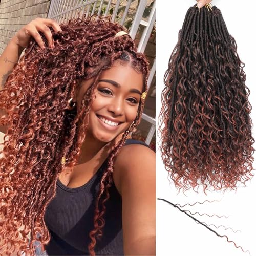 Goddess Locs Crochet Hair 7 Packs Bohemian Faux Locs Pre-Looped Braids, Boho Goddess Soft Locs Crochet Hair with Curly Ends Hair Extensions for Women (T350, 18 Inch) - color: T350, size: 18 Inch