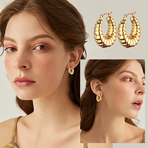 HILXURY Gold Chunky Hoop Earrings Set for Women, 14K Gold Plated Twisted Huggie Hoop Earring Hypoallergenic, Thick Open Hoops Set Lightweight - color: 6 gold chunky hoops