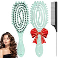 Curl Defining Hair Brush for Curly Hair Fast Blow Drying Styling Hairbrush | Boar Bristle Hair Brush Gentle Detangling for Women Girls Long Wavy Thin Fine Hair Wet Dry Use, Smoothing Hair No Tangle - color: Turquoise