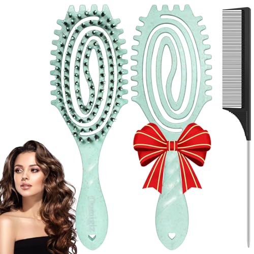 Curl Defining Hair Brush for Curly Hair Fast Blow Drying Styling Hairbrush | Boar Bristle Hair Brush Gentle Detangling for Women Girls Long Wavy Thin Fine Hair Wet Dry Use, Smoothing Hair No Tangle - color: Turquoise