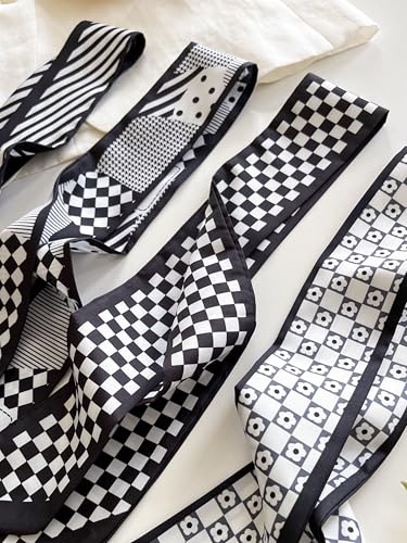4/40 Pcs Hair Scarf for Women, 35"x2.36" Lightweight Silk Headband, Purse & Bag Scarves Gift Collection - color: Black