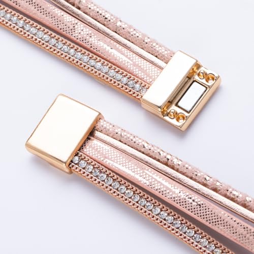 FANCY SHINY Boho Leather Wrap Bracelet Stackable Infinity Chunky Cuff Bracelets Western Hippie Outfits Jewelry Valentine Gifts for Women - color: Shiny Pink
