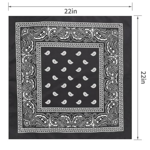 Jeatonge 20 Pcs Bandanas Paisley Headbands Bandana for Women Men Head Scarf Handkerchief 22x22 inch - color: 20pcs Black