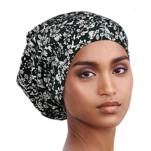 Wide Band Sleep Night Cap Baggy Beanie Slouch Skull Cap Cancer Hat - color: Cotton Bloom