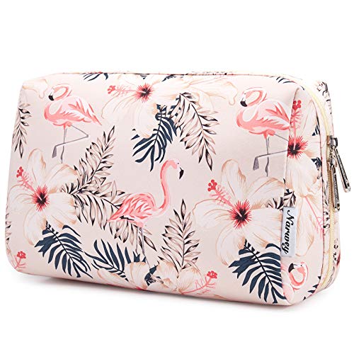 Narwey Cute Makeup Bag Travel Cosmetic Bag Organizer Toiletry Bag Make Up Bags with Compartments for Women Girls (Large, Beige Flamingo) - color: Beige Flamingo, style: Large