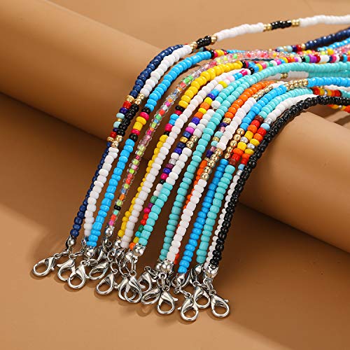 XIJIN 8Pcs Handmade Beaded Anklets for Women Boho Colorful Beads Ankle Bracelets Adjustable Foot Anklet Set - color: E
