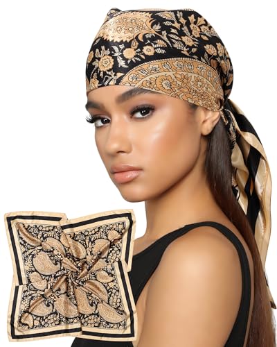 AWAYTR 35” Satin Head Scarf for Women Like Silk Scarf for Hair Scarf Satin Hair Bandana Women Headscarf Hair Wrap Scarf Neck - color: Light Camel