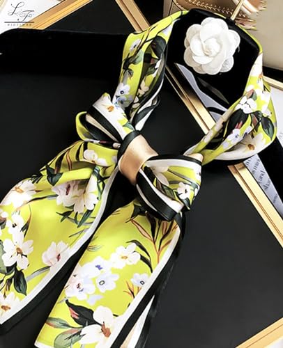 Hioyiwse Head Scarf Hair Neck Scarves For Women Purse Bag Scarfs For Handbags Silky Long Thin Satin Headscarf Fashion - color: B21-little Green Daisies
