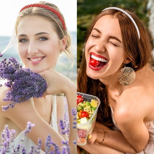 VELSCRUN Headbands for Women 7 Pcs Different Red Knotted Solid Pearl Head Bands Non Slip Hair Band for Womens Gilrs Thin Thick Short Hair Fashion Accessories - color: Red