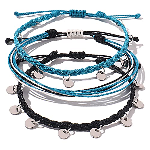 FANCY SHINY String Ankle Bracelets Waterproof Rope Anklets Braided Beach Boho Coin Anklets Cute Friendship Foot Jewelry for Women - style: Black Blue Disc