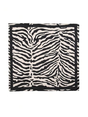 RoseSeek Women's Cheetah Print Silk Head Scarf Leopard Satin Rave Hair Scarf Headband Square Scarves - color: Black and White