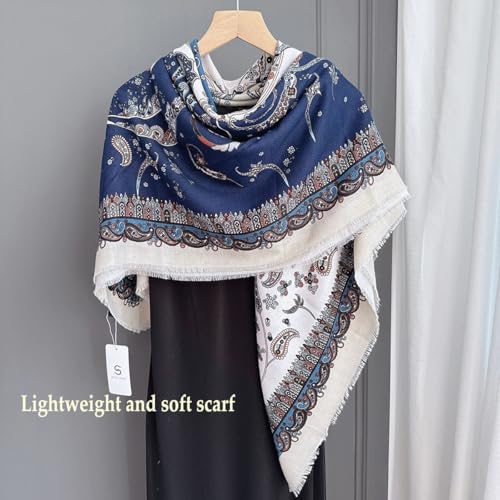 K-Elewon Large Square Scarf 51" Cotton and Linen Hand feel Scarf Fashion Scarves Hair Wrapping Scarfs Neck Scarves for Women - color: H2302