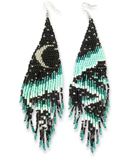 Long Beaded Earrings for Women, Statement Tassel Dangling Earrings, Native American Jewelry Boho Country Colorful Flower Moon Bead Gifts - style: Mystic Lunar