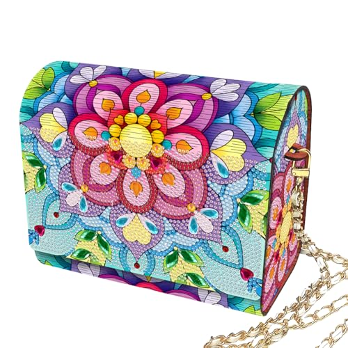 C'eitura Mandala Diamond Art Wooden Clutch with Chain, DIY 5D Rhinestone Shoulder Bag, Boho Style Purse, Festival Gift for Women - color: SKB203