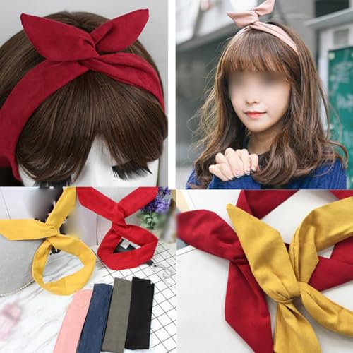 Twist Bow Headband Wired Hair Tie Headband Rabbit Ear Hair Scarf Bowknot Head Wrap Solid Color Cute Hair Band Plain Twisted Hairband Wire Hair Wrap Black - color: Black