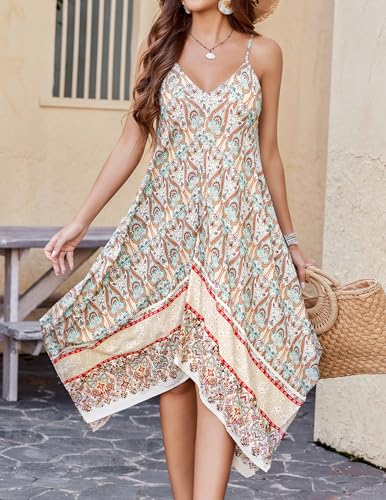 Chigant Women's 2026 Summer Dress Casual Boho Sundress Spaghetti Strap Swimwear Cover Up Beach Flowy Midi Vacation Dresses - color: Mixed Bohemia, size: Small