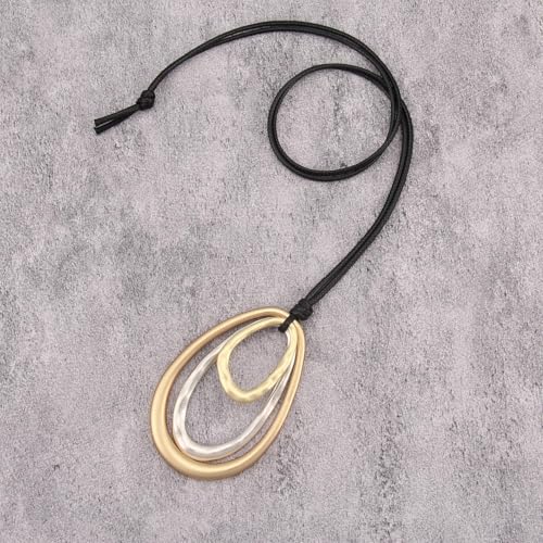 Boho Necklaces for Women Chunky Circle Necklace Layered Boho Circle Leather Choker Necklace Long Vintage Necklaces Bohemian Jewlery Gifts - style: Boho Style Necklace