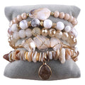 Yomisa 5PCS 6PCS Natural Boho Beaded Bracelets/Bangle for Women Men,Healing Turquoise Jasper Agate Crystal Gemstone Stone Chakra Multilayer Wrap Bohemian Handmade Jewelry Beads Stretch Bracelet Set - color: 5PCS-S Beige