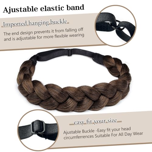 Braided Headbands Hair Piece for Women Synthetic Hair Head Bands Handmade Braid Hairband Hair Accessories Elastic Stretch Headwrap Braided Hair Band - color: 2/30-Black Mix Medium Auburn