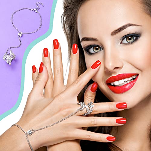 Fumete 6 pcs Finger Ring Bracelet Linked Rhinestone Hand Harness Chain Slave Bracelet with Ring Everyday Jewelry for Women - color: Silver, style: Classic