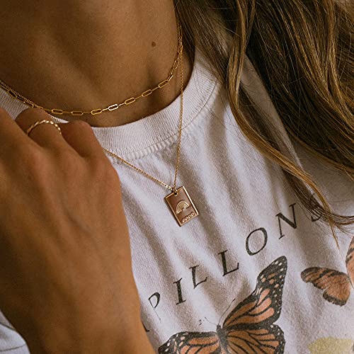 CHESKY 14k Gold Plated/Silver Plated Dainty Necklace for Women, Trendy Satellite Choker Necklace Thin Beaded Layered Choker Necklaces Discs Paperclip Chain Necklaces Womens Simple Jewelry - style: rectangle-gold
