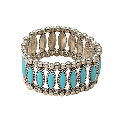 COLORFUL BLING Bohemian Simulated Turquoise Stretch Bangle Bracelet for Women Adjustable Ethnic Natural Stone Statement Wide Wrap Bracelet Boho Jewelry - color: long blue