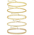 DEARMAY 14K Gold Plated Ankle Bracelets for Women Waterproof - Dainty 6Pcs Anklets Layered Cuban Link Chain Herringbone Cute Anklets Set Pack Summer Beach Jewelry Gift for Women Teen - color: Gold Anklet D