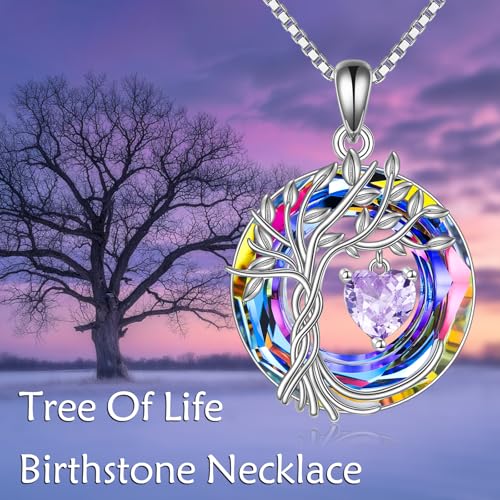POPLYKE Mothers Day Gifts for Mom Her Wife Tree of Life Necklace 925 Sterling Silver Birthstone Pendant with Crystal Anniversary Birthday Wedding Jewelry for Women - color: 06-Jun-Alexandrite, style: White Gold Plated-Volcano Crystal