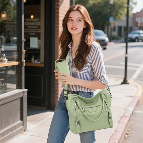 TANTOMI Tote Bag for Women Vegan Leather Purses and Handbags Ladies Waterproof Big Shoulder Bag for Travel - color: Light Green.c